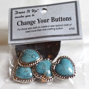 NIP Dress It Up Crafters Southwestern  Faux Turquiose Silver Tone Heart Buttons